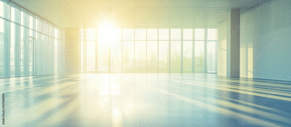 Poster bright and spacious fitness studio with natural sunlight and empty space for text ideal for wellness