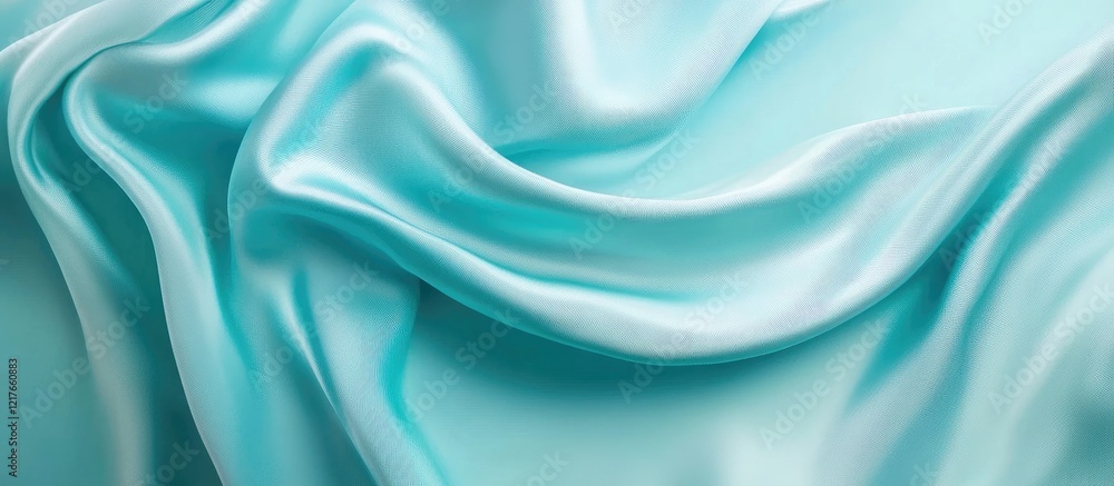 Poster aquamarine silk fabric texture with gentle folds and gradients ideal for backgrounds and stylish des
