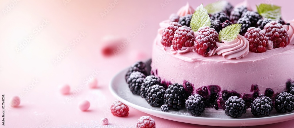 Poster blackberry cake for celebratory occasions with generous copyspace for text and elegant presentation 