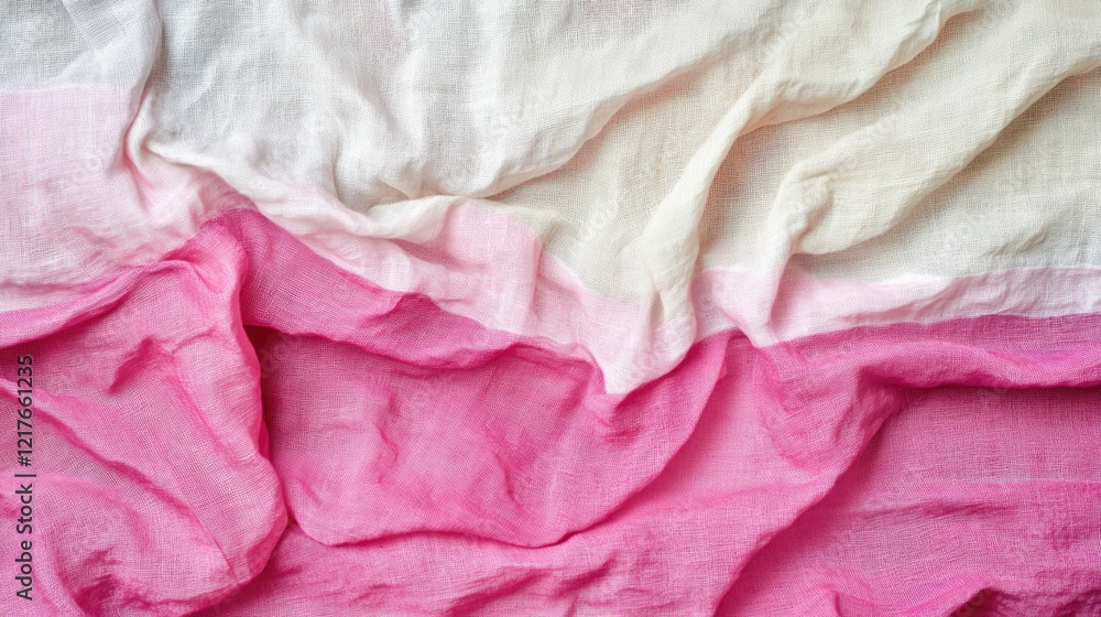 Poster linen fabric draped in soft folds featuring pink and white gradient colors with texture and copy spa