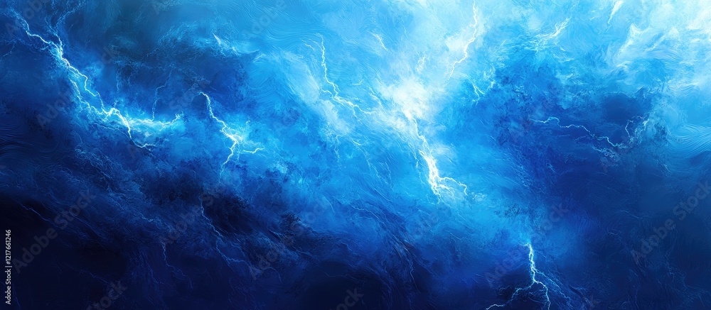Poster Dynamic electric blue stormy sky with striking lightning and open space for customizable text or messaging.