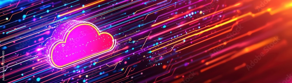 Poster futuristic cloud computing concept business environment digital art vibrant atmosphere dynamic viewp