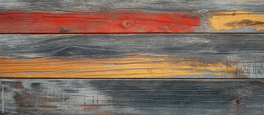 Aufkleber Vibrant Color Palette on Rustic Gray Wood Surface with Space for Text and Design Elements