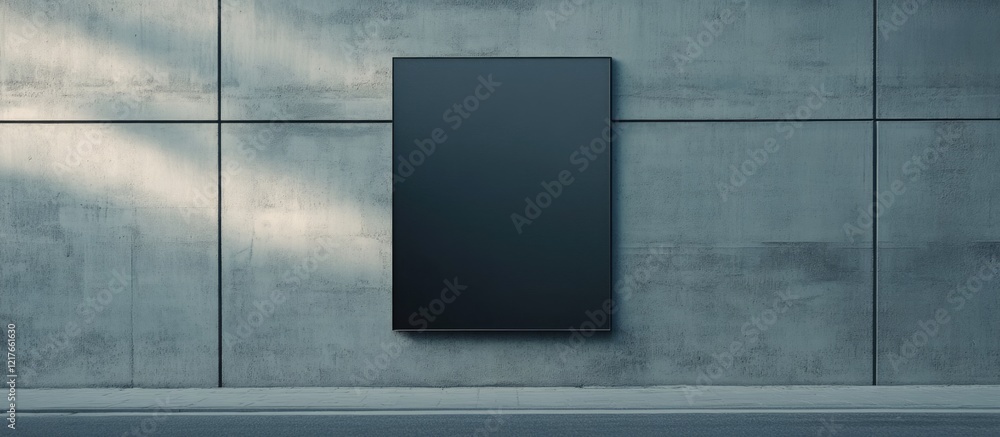 Poster blank black poster mockup against grey wall with ample copyspace for text and minimalistic design fo