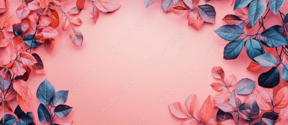 Poster vibrant autumn leaves frame with decorative negative space ideal for text placement and creative bac
