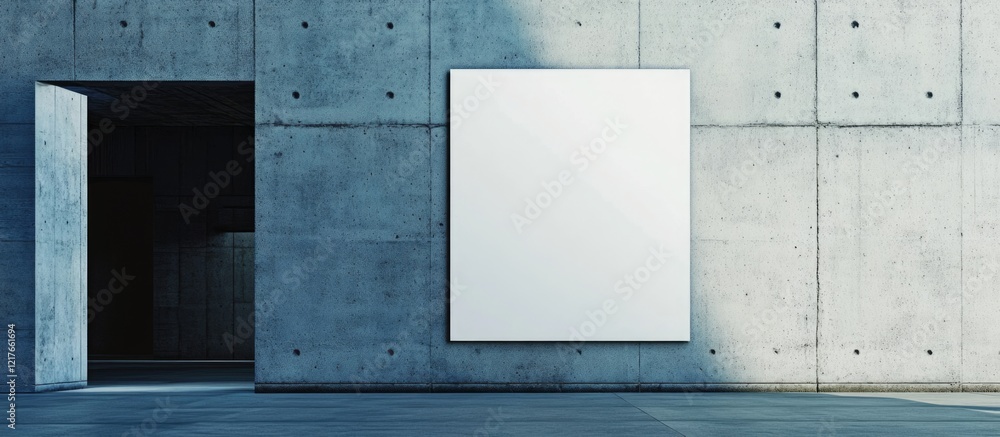 Aufkleber Blank Vertical Rectangle Poster on Concrete Wall with Open Doorway Ideal for Customizable Text and Creative Display Options