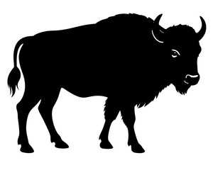 bison black silhouette vector, Simple silhouette Design vector icon with white background. Wild Animal Vector.	