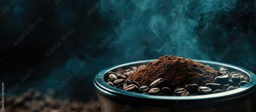 Aufkleber Brewed Coffee Grounds in a Bowl with Smoked Aroma and Empty Space for Custom Text Addition