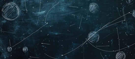Chalkboard background with erased chalk marks and celestial drawings ideal for educational or creative text overlay.