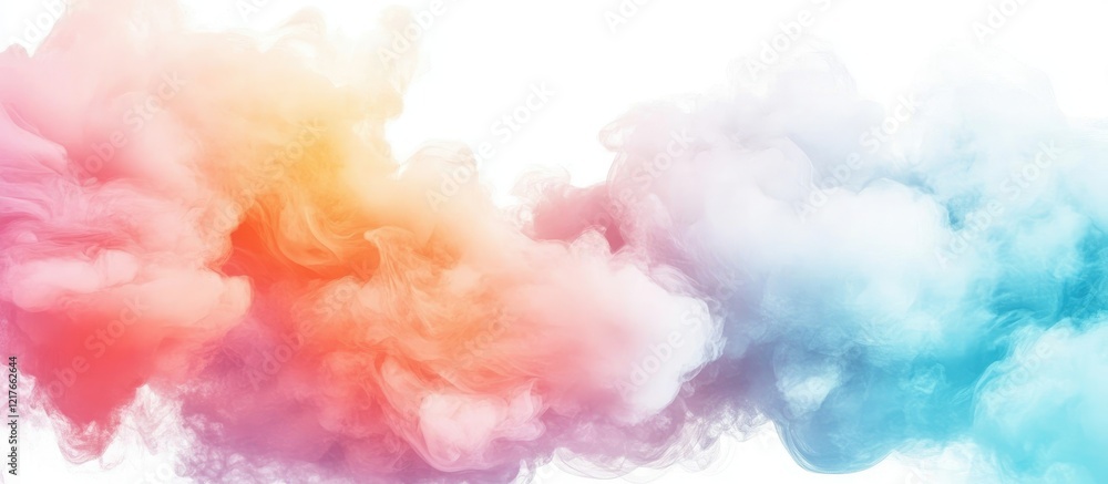 Poster colorful smoke cloud on white background with clear space for text and creative design applications