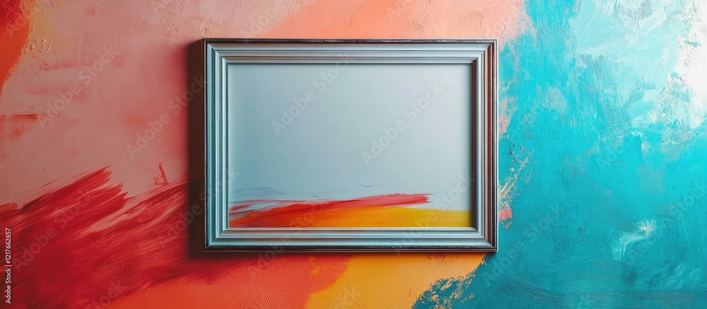 Poster Modern Abstract Frame Mockup on Vibrant Wall with Blank Space for Creative Text or Artwork Display