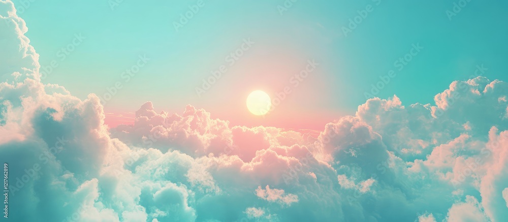 Poster serene sunlit clouds in a vibrant blue sky ideal for inspirational backgrounds or text overlay in yo