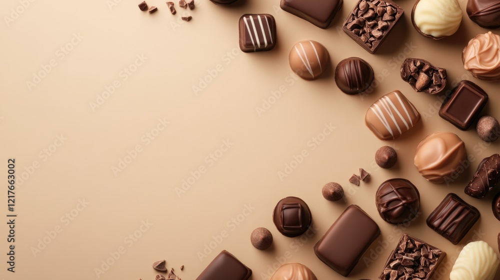 Poster chocolate confectionery display with mockup template and copy space for branding and text elements