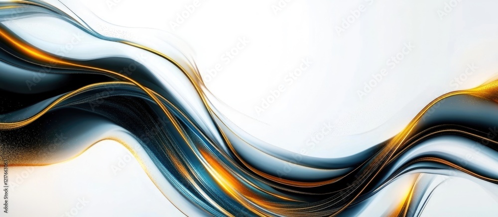 Aufkleber Abstract Blue Gold and Black Swirl Marble Background with Smooth Curves and Empty Space for Text or Branding Messages