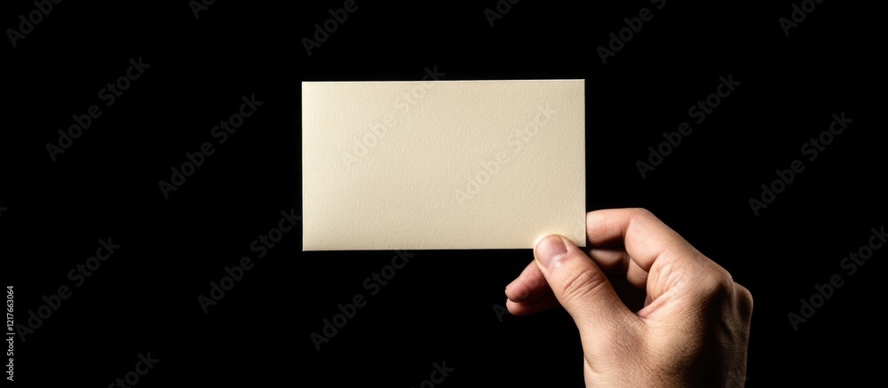 Aufkleber Empty Blank Card Held in Hand Isolated on Black Background Ready for Custom Text or Message Display and Design Template