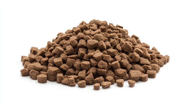 Brown granulated sugar pile on white background with copy space for text or design elements