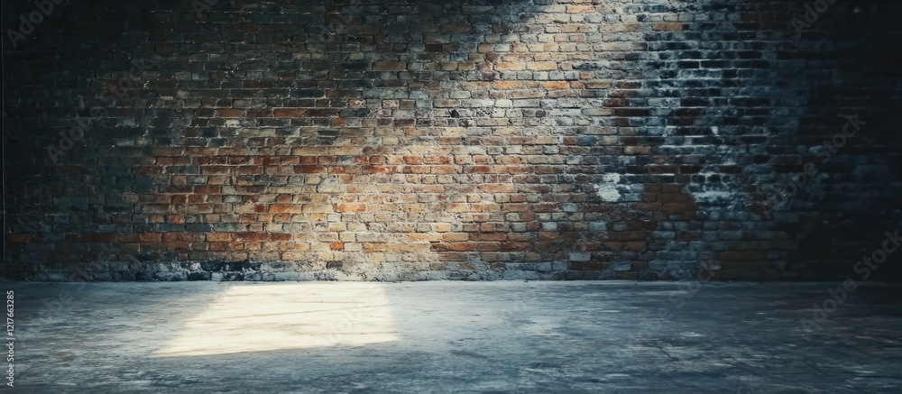 Aufkleber Brick Wall Texture Background with Empty Space for Text or Design Elements in a Dimly Lit Environment