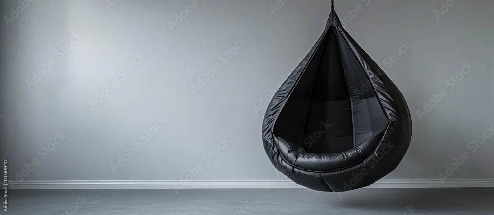 Poster Stylish Black Inflatable Hanging Tent in Minimalist Studio Setting with Ample Copyspace for Creative Text or Branding Elements