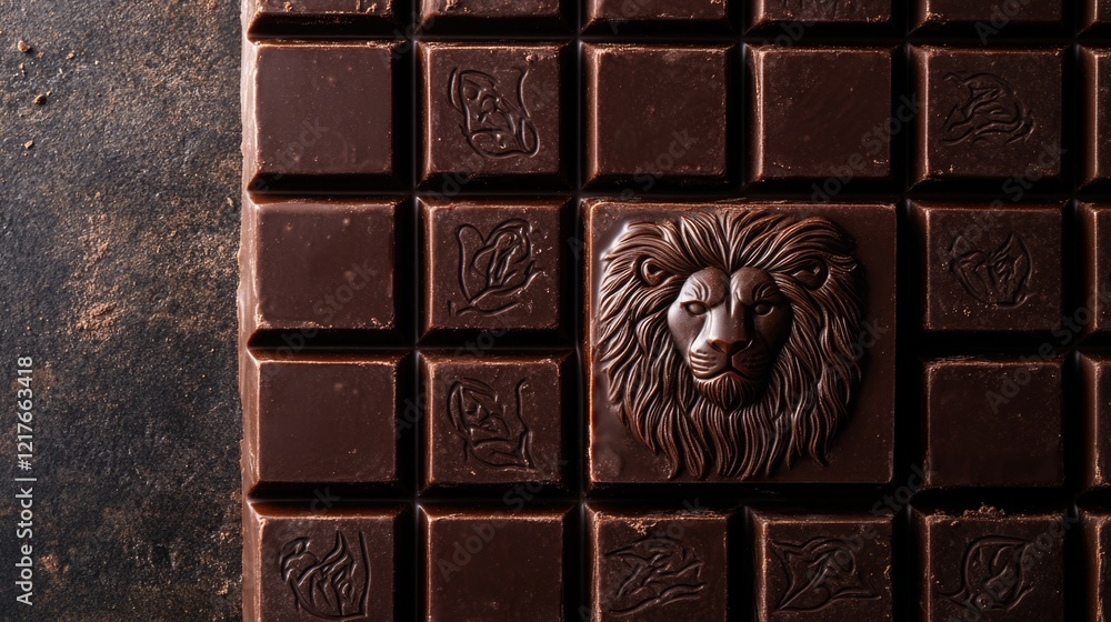 Poster chocolate bars featuring a lion emblem design with ample empty space for customizable text and brand