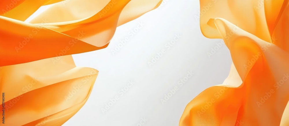 Poster vibrant orange fabric flowing on a bright background with copy space for summer-themed designs or te