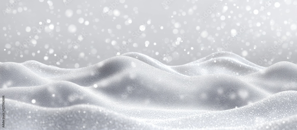 Aufkleber snowy landscape with gentle hills and falling snowflakes in a soft gray background copy space for te
