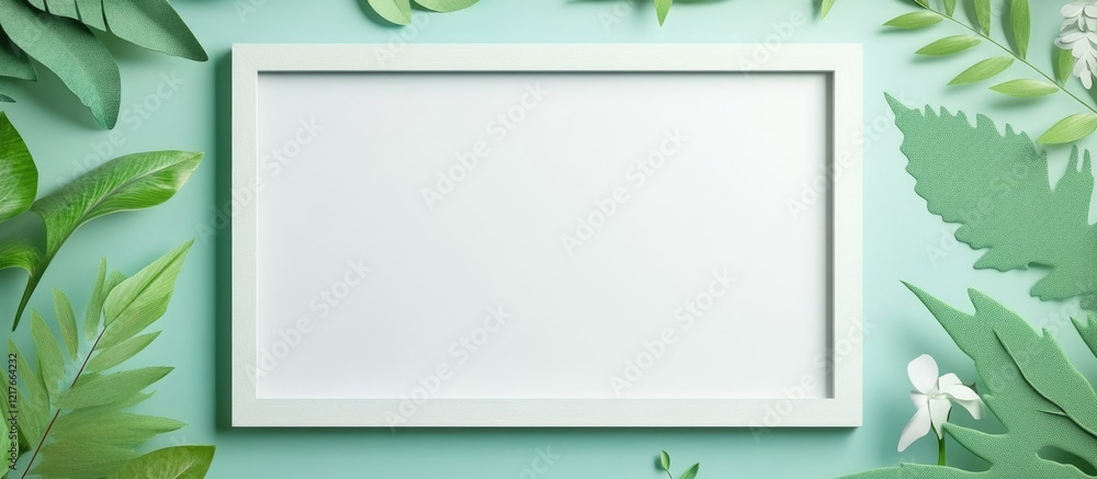 Poster Minimalistic Blank Calendar Frame with Green Leaves Background for Text Copyspace and Creative Design Ideas