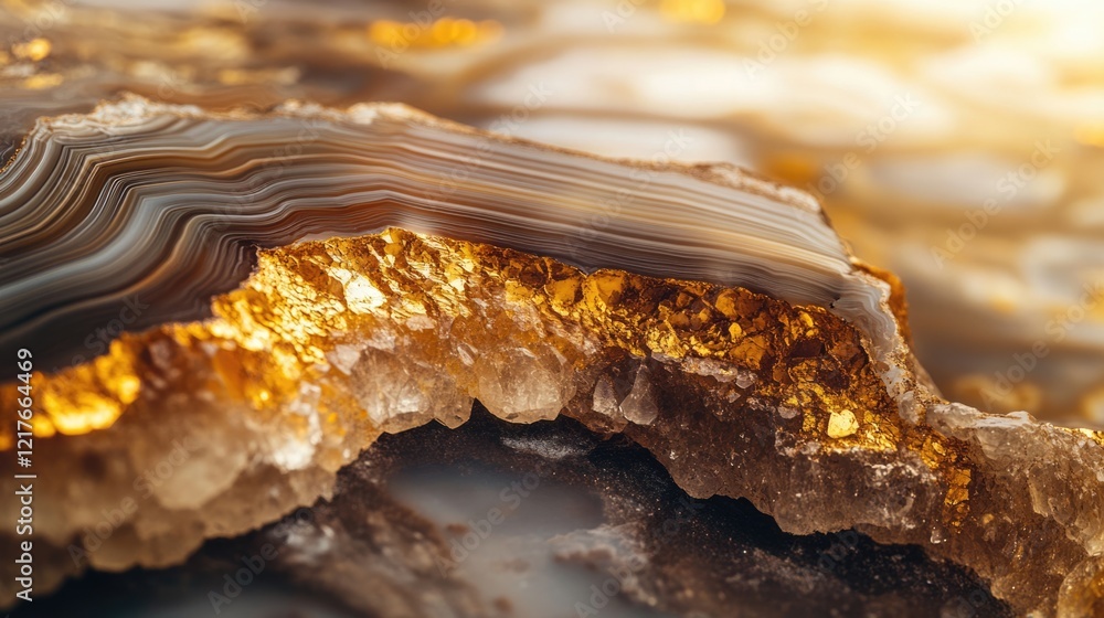 Poster chocolate agate gemstone featuring golden inclusions close up with ample space for text and design e