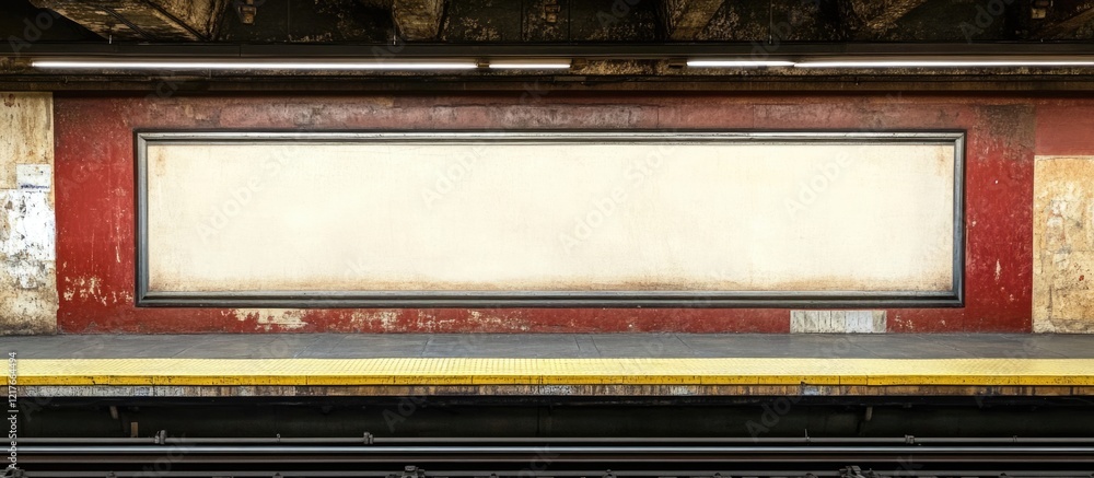 Poster empty billboard on a train platform offering ample copyspace for advertising or promotional messages