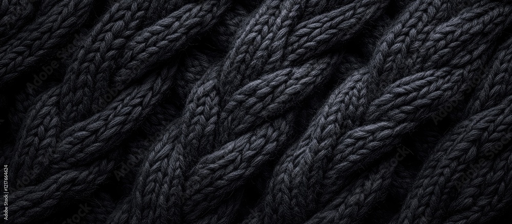 Aufkleber Black Wool Knitted Background Texture for Fashion Themes with Blank Space for Custom Text and Design Elements