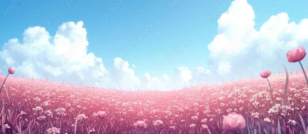 Aufkleber vibrant flower field under clear blue skies with ample copy space for custom text and imagery