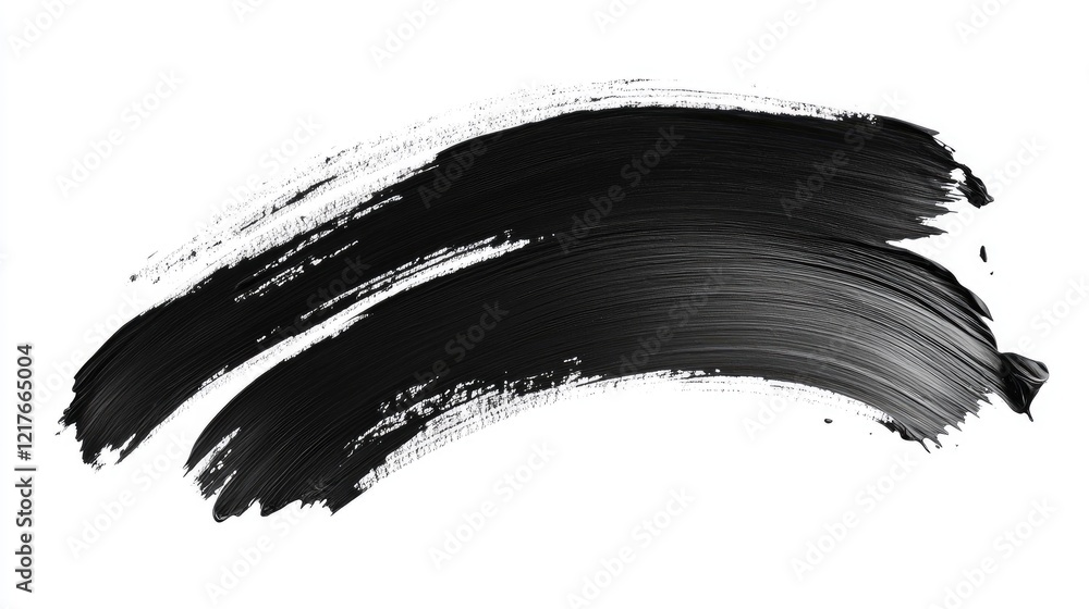 Poster black paint brush stroke on white background with smooth texture and copy space for typography or de