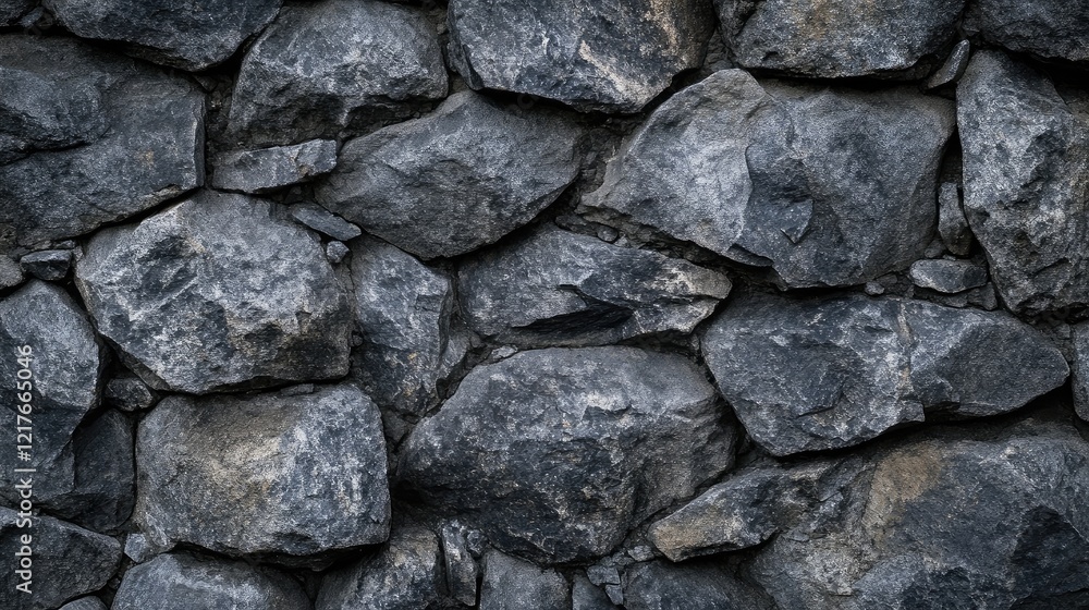 Poster textured close-up of a rugged stone wall with gray rocks arranged in a natural pattern copy space