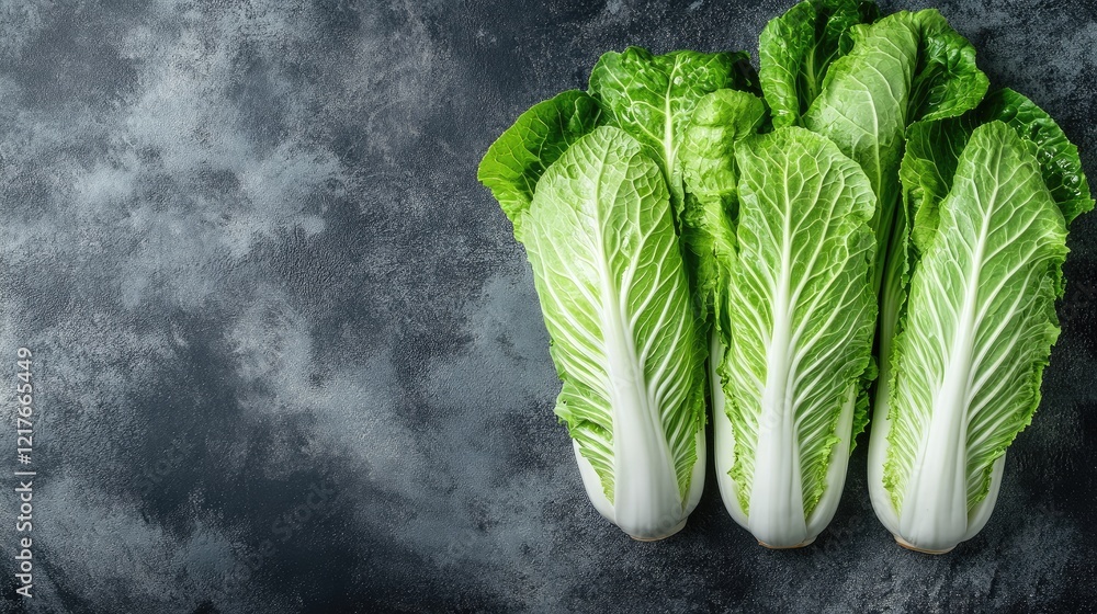 Poster freshly harvested chinese cabbage arranged artistically with empty space for text on a rustic gray b