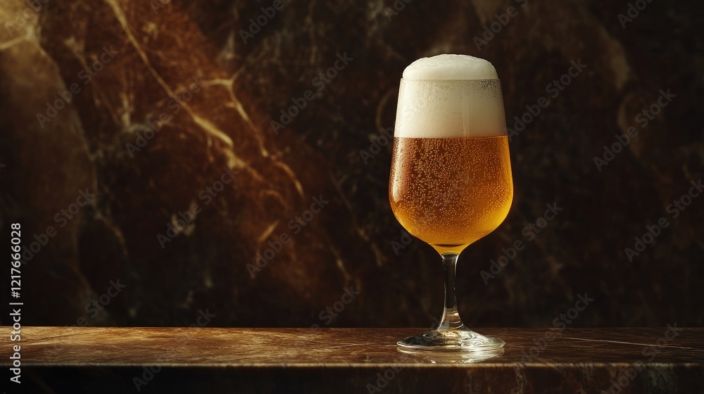 Aufkleber refreshing chilled beer in a frosty glass on a polished surface with ample empty space for creative 