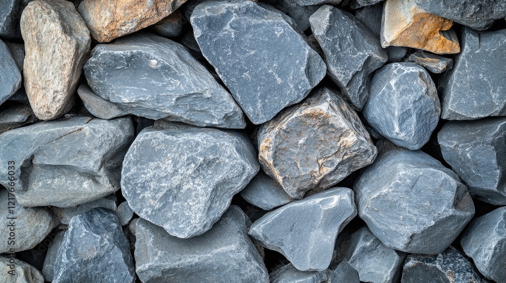 Poster gray rocks and pebbles texture background with varying shapes and sizes suitable for natural stone d