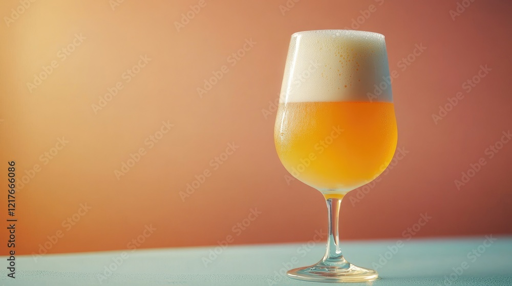 Poster chilled beer in a frothy glass with vibrant background and empty space for text ideal for advertisin