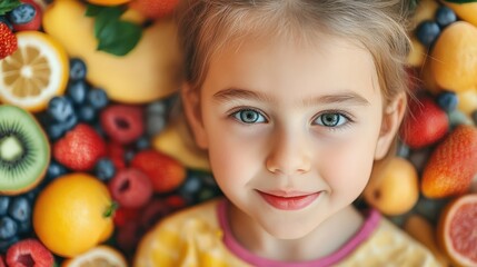 Children's Health and Nutrition Focused on Fruits and Vitamins with Empty Space for Text and Creative Messaging