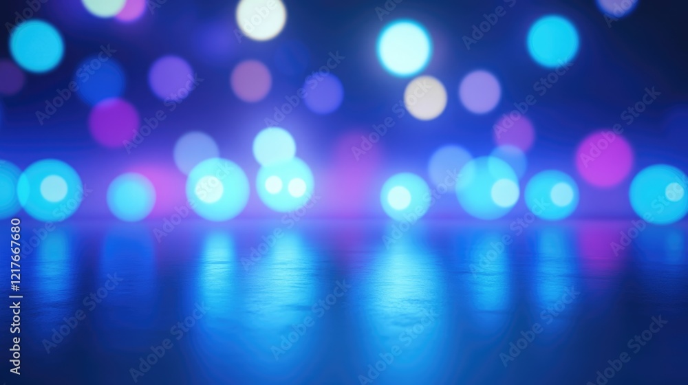 Poster vibrant abstract background with bokeh lights and reflective surface for commercial use and text pla