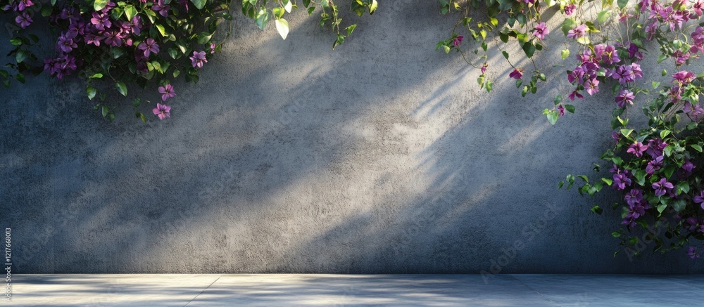Poster industrial backdrop featuring clematis vines and soft shadows creating an inviting space for text or