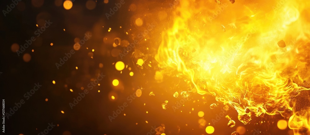 Poster cannonball fire explosions with bright flames in dark background ideal for text overlay and creative