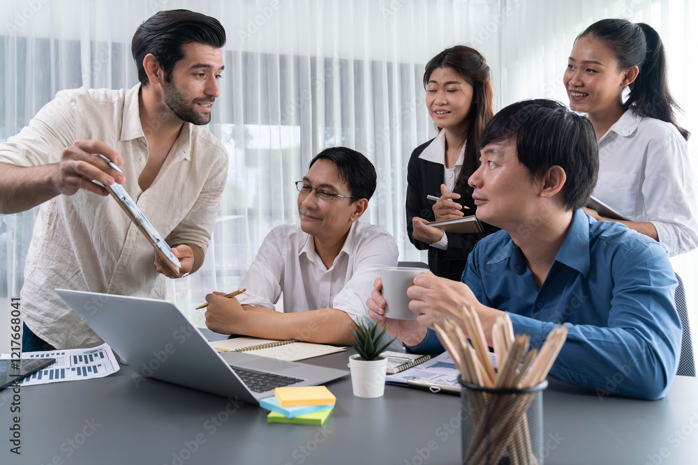 Poster data analysts team of office worker collaborate on business intelligence bi dashboard to analyze fin