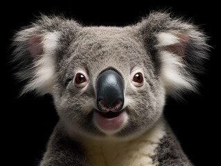 Fototapeta premium Adorable Front View Portrait of a 3-Year-Old Male Koala Bear - Cut-Out Image of Adorable Arboreal Animal Head with Australia Theme