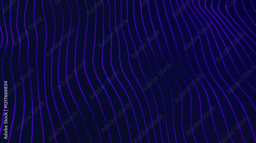 Wall mural purple abstract surface of shining lines that move and shimmer in a looped on a dark background. blu