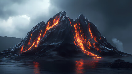 Glowing obsidian cliffs a futuristic mountain structure. Obsidian Cliff. Illustration