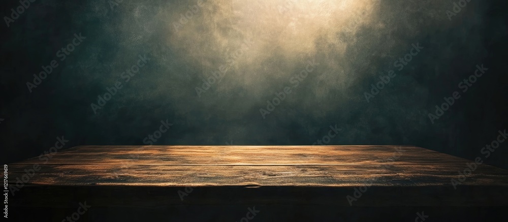 Poster vintage light wood table with dim background for product display and copy space for text marketing a