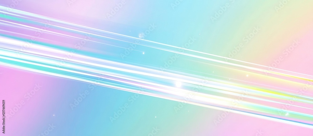 Poster holographic abstract background with colorful horizontal lines in pastel hues and ample space for cu