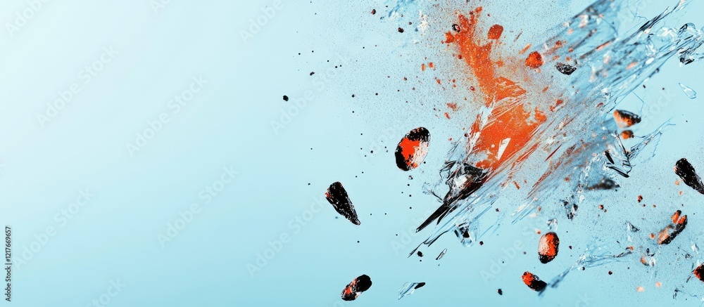 Poster abstract microbial infestation concept depicting realistic disintegration on blue background with em