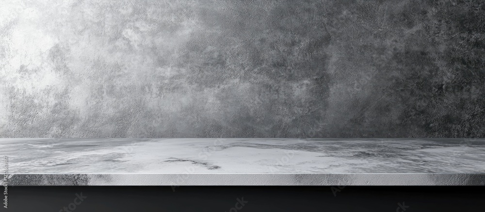 Poster bright gray kitchen interior featuring a sleek countertop with ample empty space for text or product