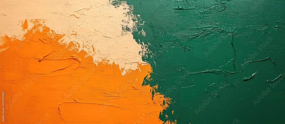 Poster vibrant green and orange abstract canvas texture creating a dynamic backdrop with ample space for te