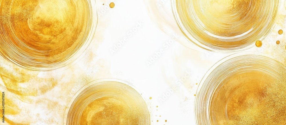 Poster golden circles with shimmering glitter effect on a bright background creating an artistic space for 